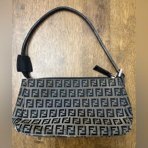 Vintage “Fendi” Canvas Baguette in Black and Gray